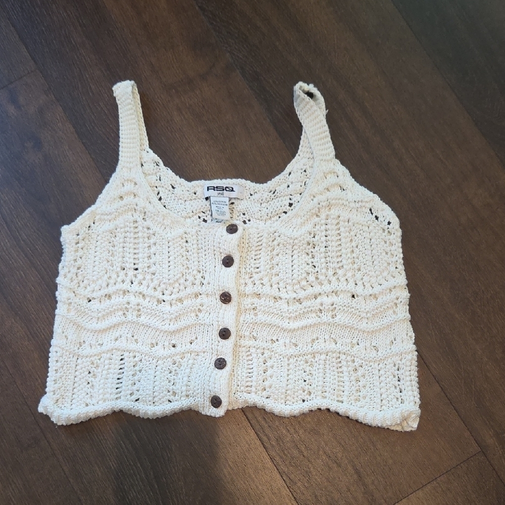 RSQ Cream Crochet Knit Tank Top